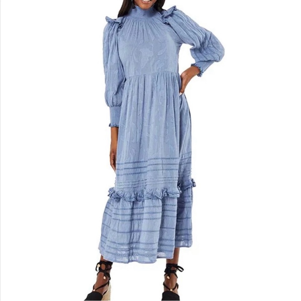 Roller Rabbit
Fil Coupe Delfia Mock Neck Ruffle Shoulder Trim Long Sleeve Dress